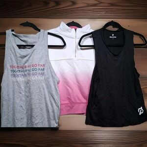 Womens XS Peloton Cropped Sweatshirt  & 2 Small Peloton Tank Tops Black & Grey